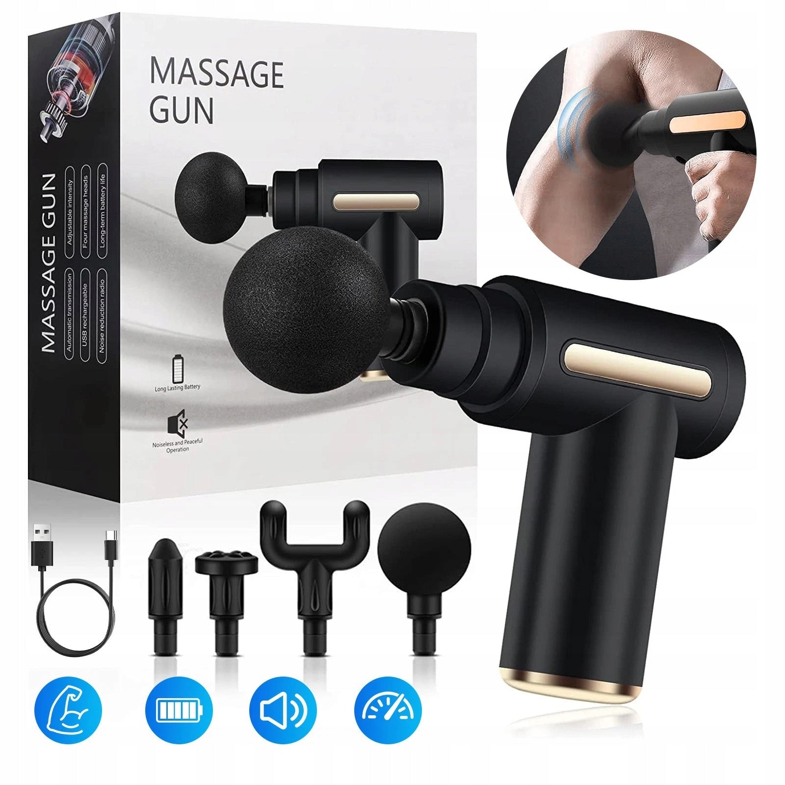 MASSAGE GUN 6 DEGREES 4 TIPS DEEP TISSUE MASSAGER Packaging status original