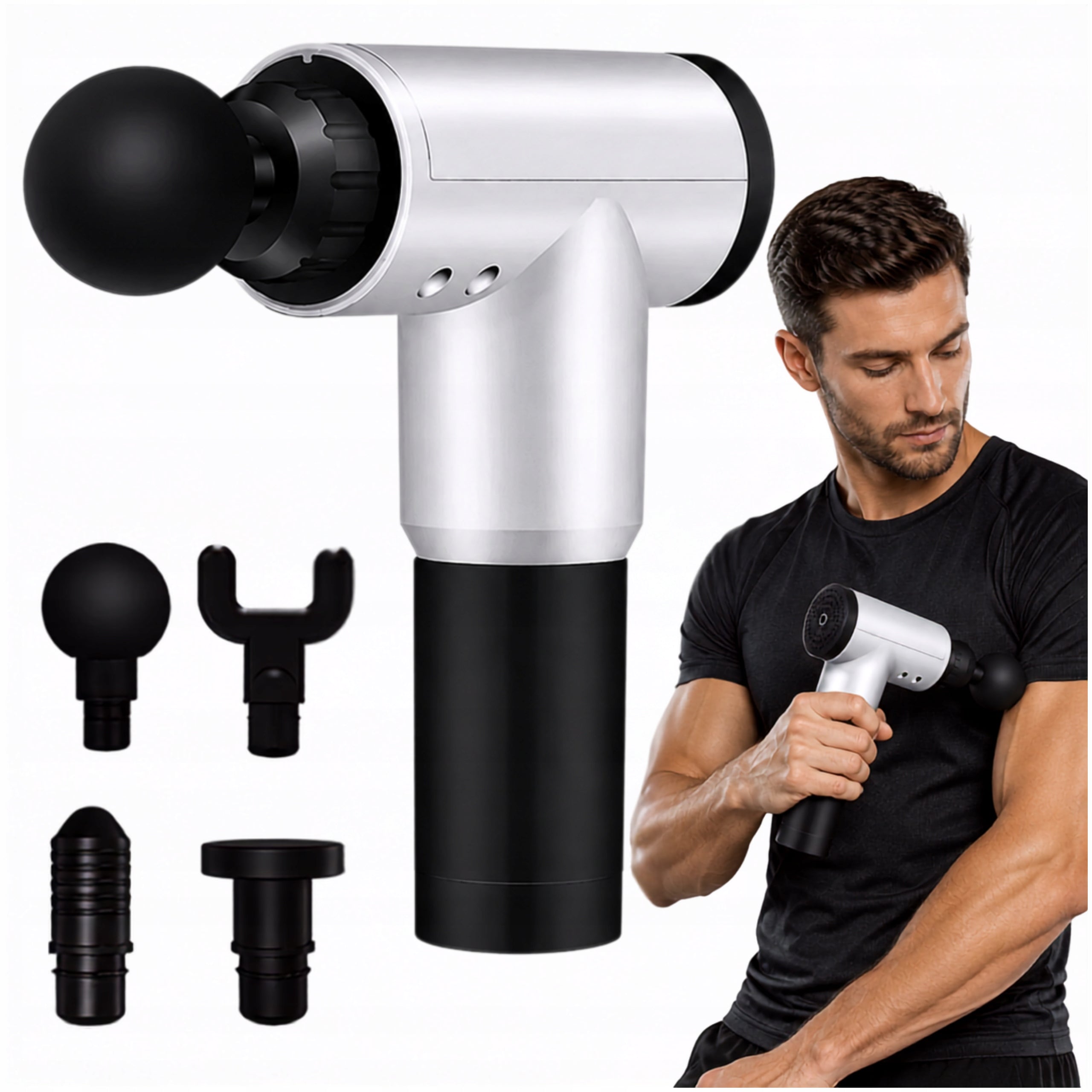 MASSAGE GUN BACK MASSAGER BODY BATTERY GUN STRONG 4 TIPS