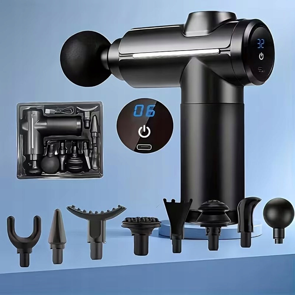 MASSAGE GUN,HANDY MASSAGE GUN 8 ATTACHMENTS,32 LEVELS,LCD Packaging status original