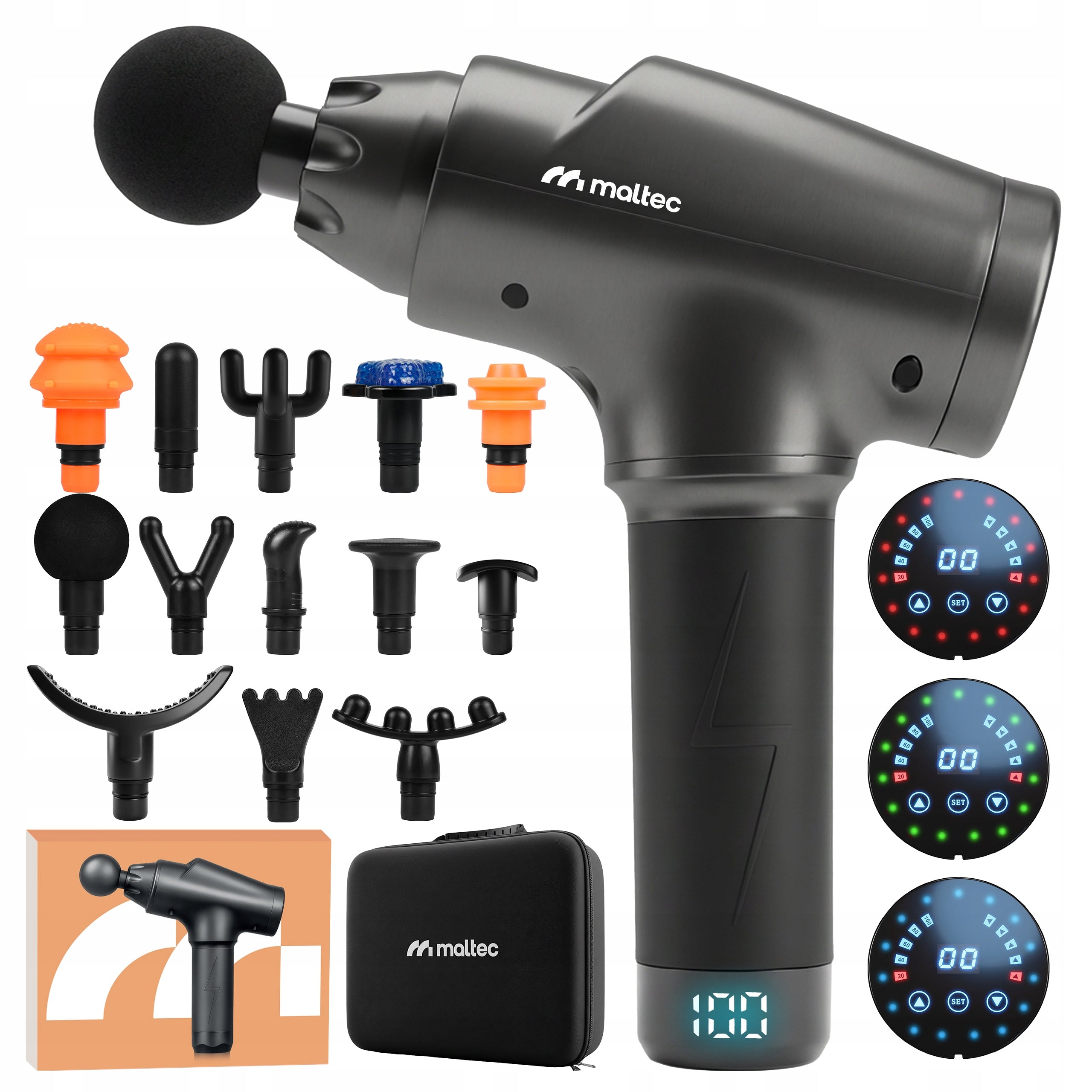 MASSAGE GUN MASSAGER 13 TIPS PRESSURE SENSOR AUTO STOP 30 GEARS