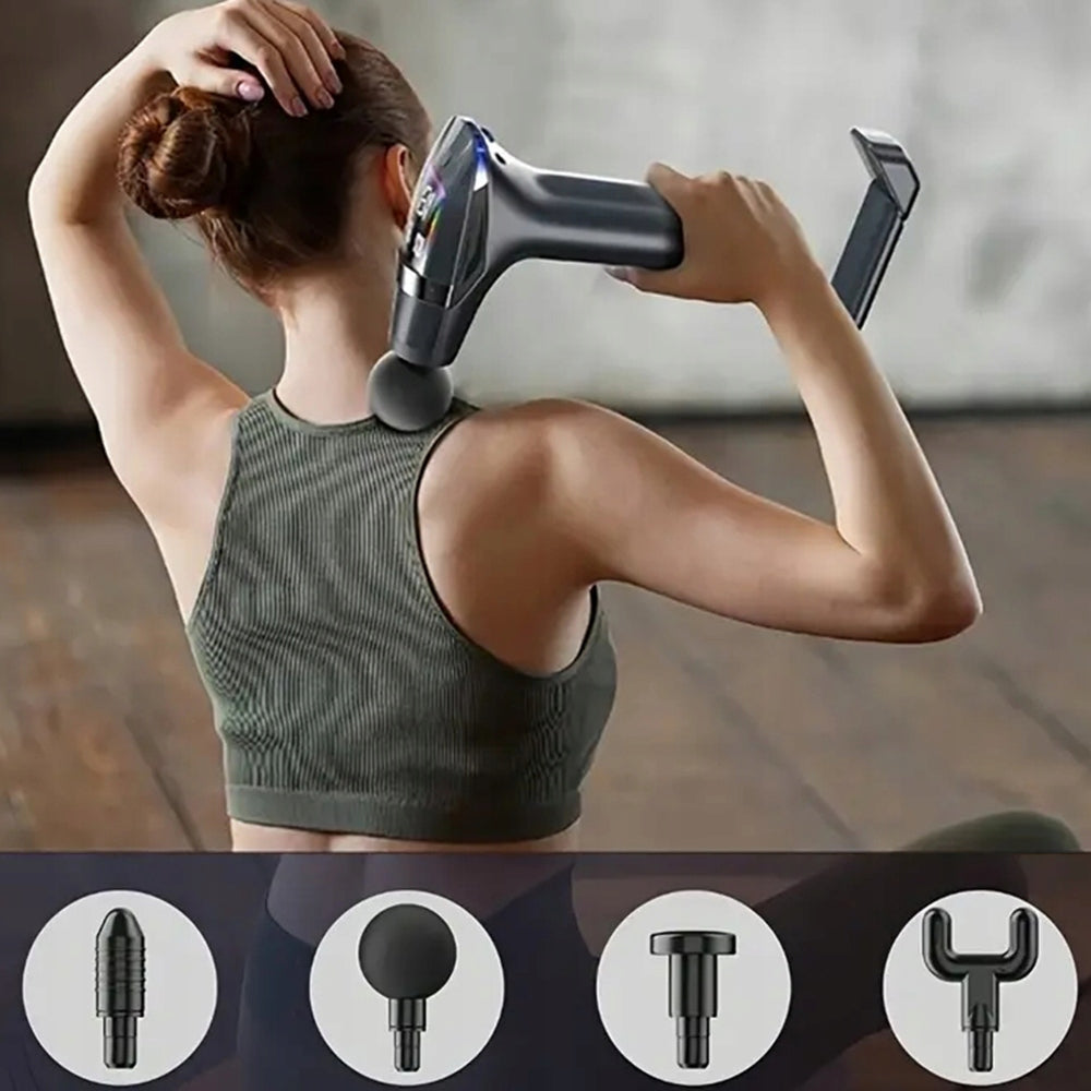 MASSAGE GUN MASSAGER FOR BACK AND BODY 4*MASSAGE HEAD Color black