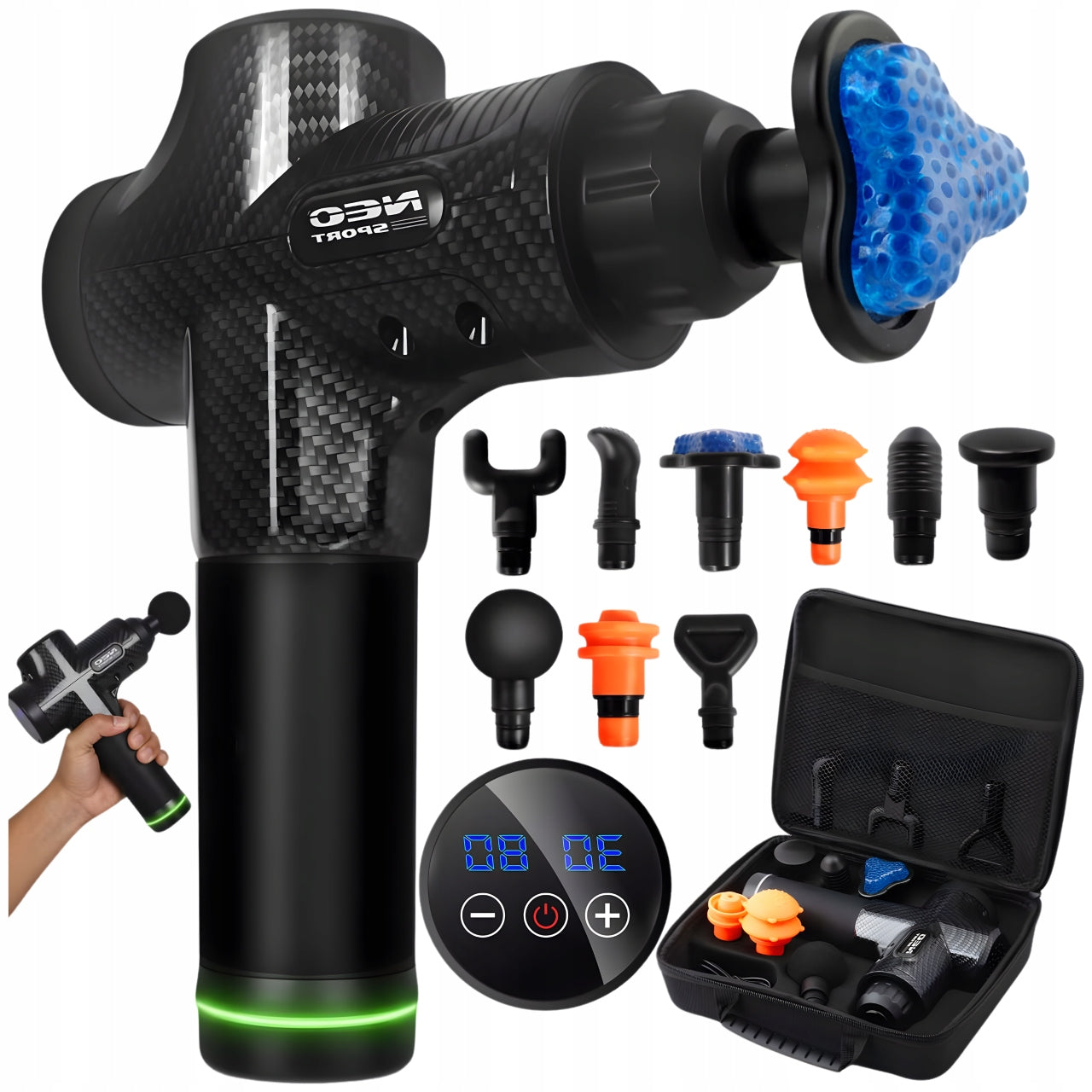 MASSAGE GUN NECK BACK BODY MASSAGER 9 TIPS SET IN CASE