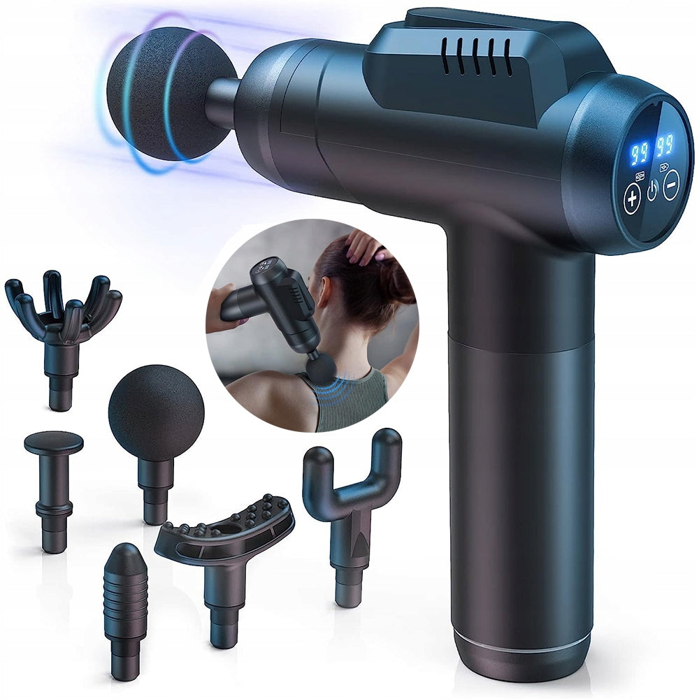 MASSAGE GUN SUPER STRONG BACK BODY MASSAGER HEAD SET PRO SET 6 TIPS BLACK