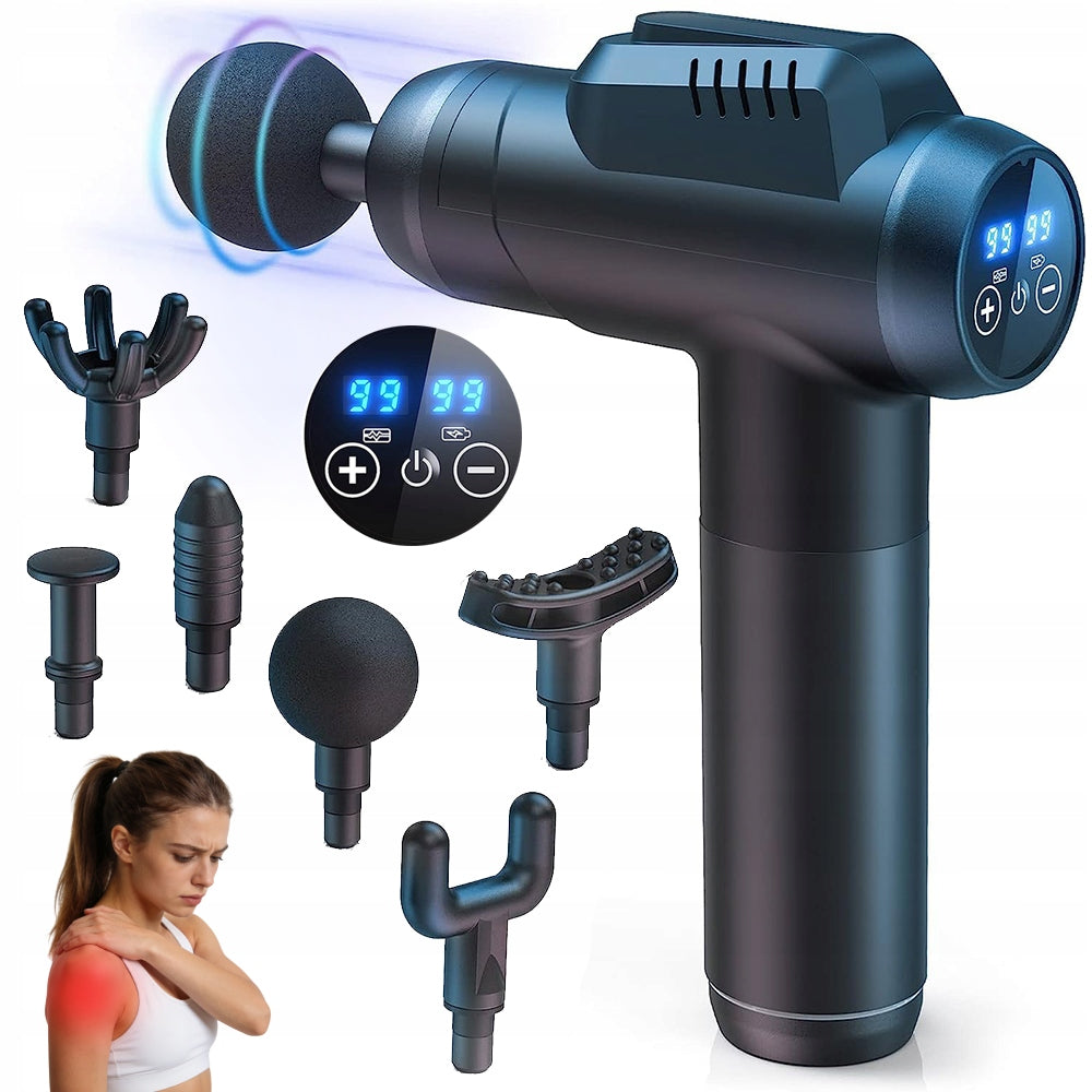 MASSAGE GUN WITH 99 INTENSITY LEVELS AND 8 INTERCHANGEABLE HEADS
