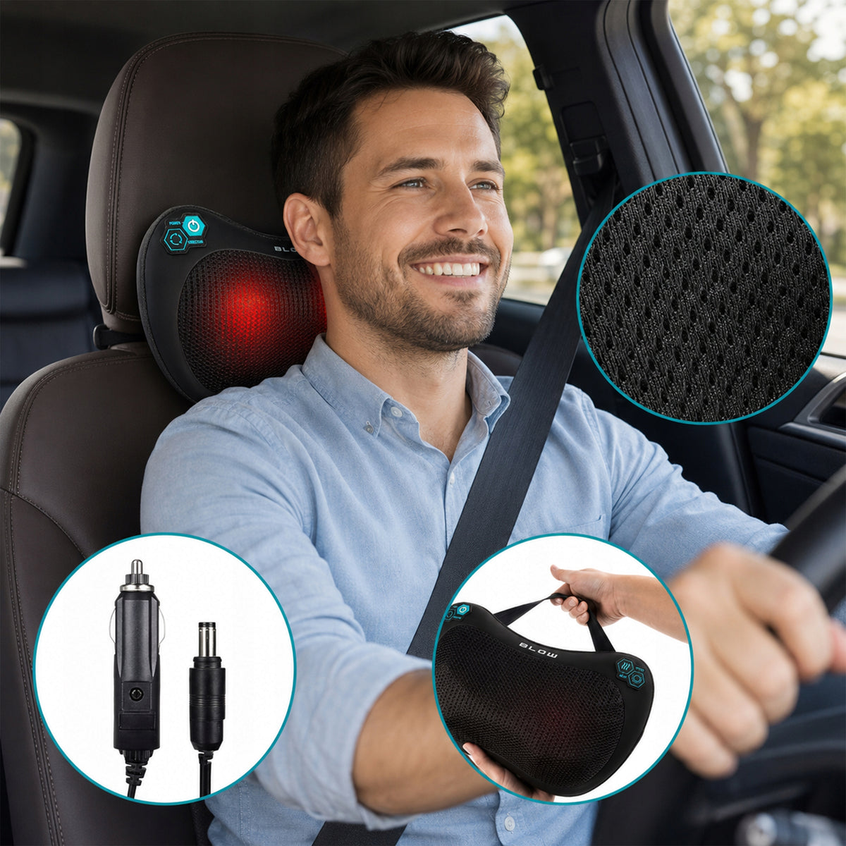 MASSAGE PILLOW HEATING SHIATSU MASSAGER FOR BACK NECK OF MUSCLES BODY LEGS Medical device no