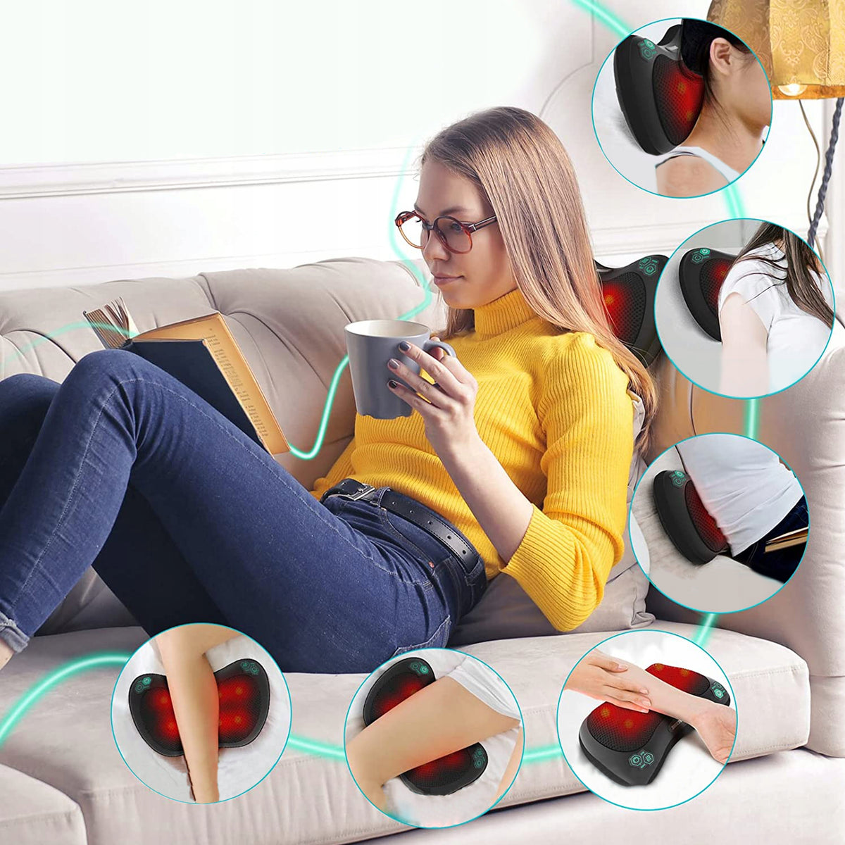 MASSAGE PILLOW HEATING SHIATSU MASSAGER FOR BACK NECK OF MUSCLES BODY LEGS Packaging status original