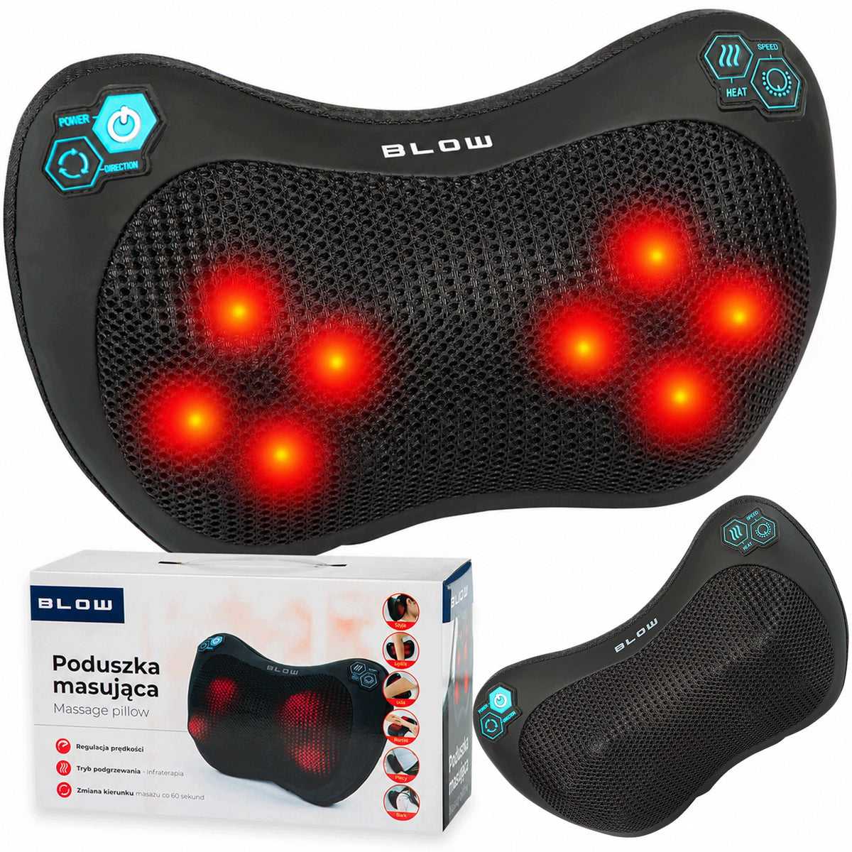 MASSAGE PILLOW HEATING SHIATSU MASSAGER FOR BACK NECK OF MUSCLES BODY LEGS