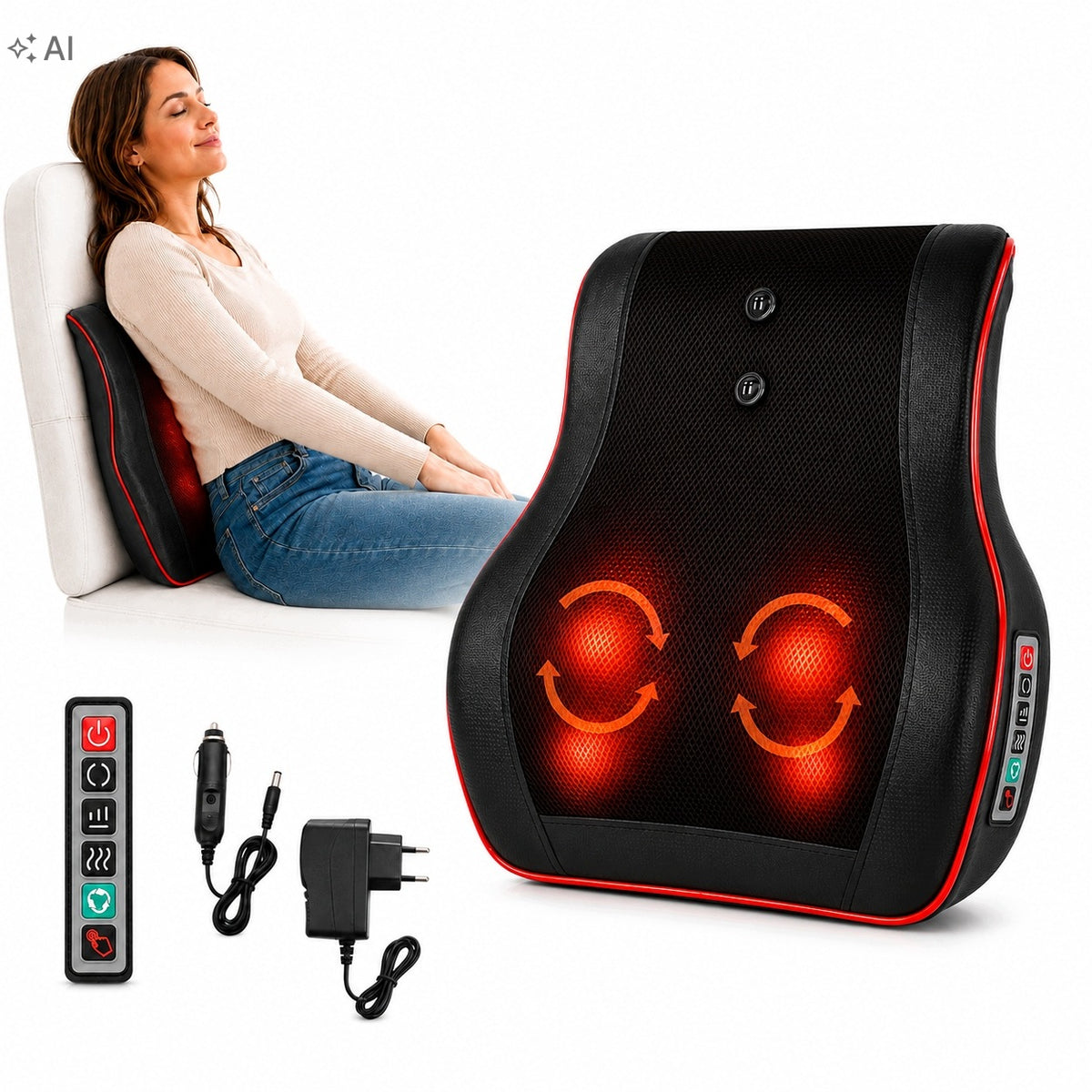 MASSAGE PILLOW SHIATSU BACK NECK LUMBAR HEATING VIBRATION CAR HOUSE Packaging status original