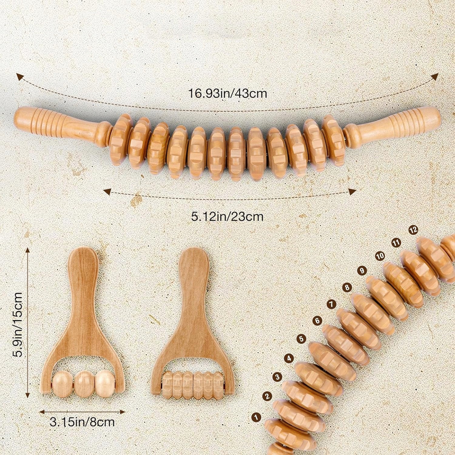 MASSAGE ROLLER WITH HANDLE, ERGONOMIC SHAPE, WOODEN MASSAGE ROD Brand no brand
