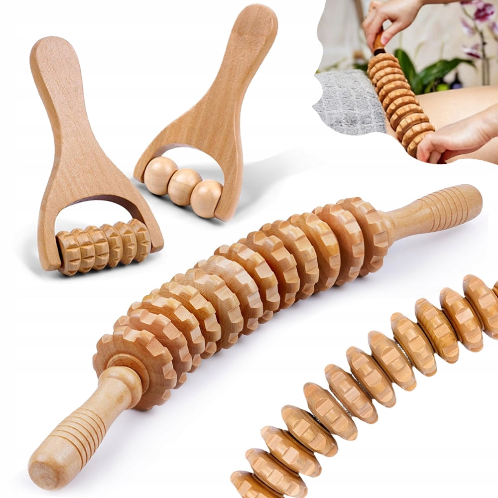 MASSAGE ROLLER WITH HANDLE, ERGONOMIC SHAPE, WOODEN MASSAGE ROD