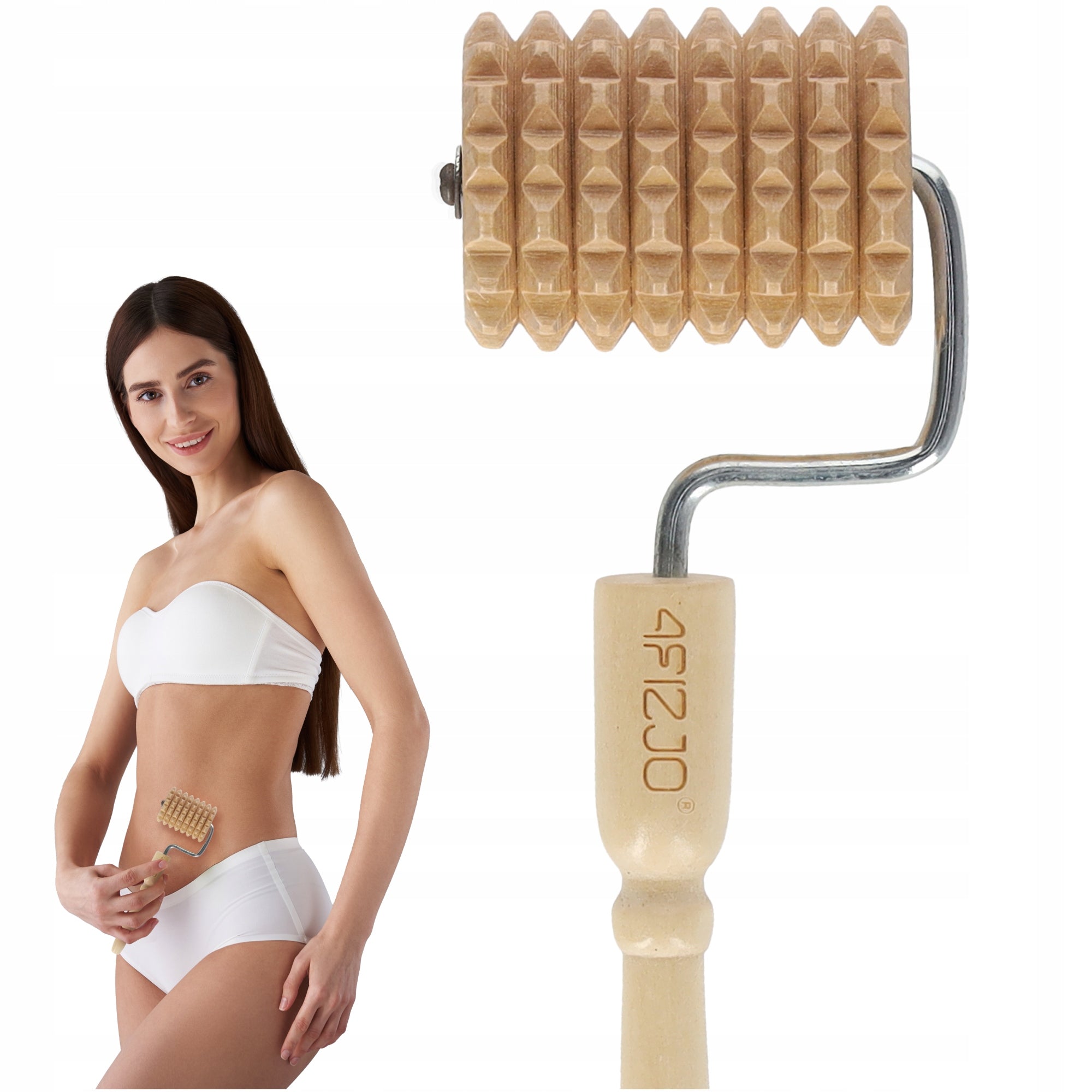 MASSAGE ROLLER WOODEN ROLLER WITH PROJECTIONS BODY HANDLE UNIVERSAL