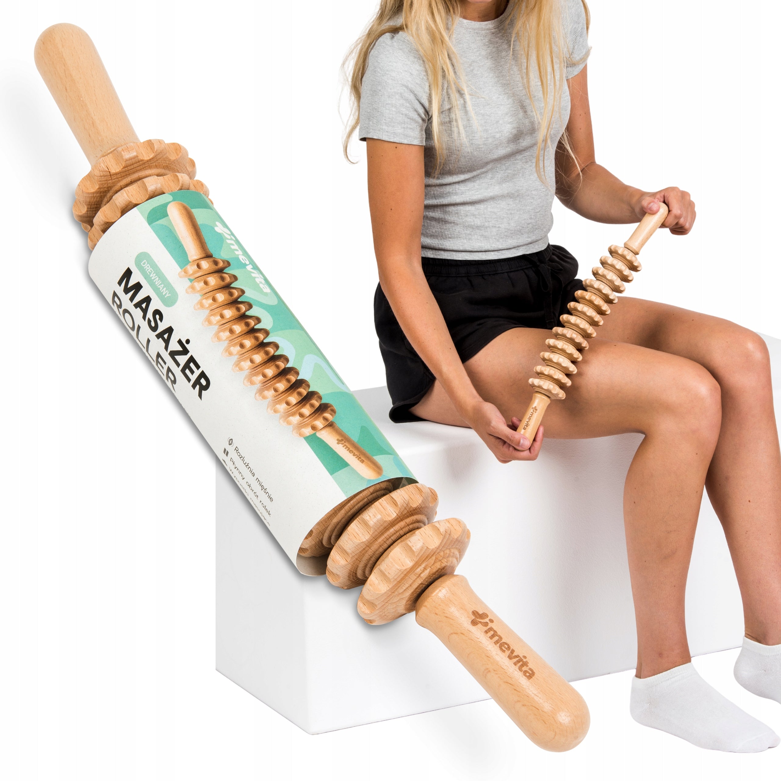 MASSAGE ROLLER Wooden Body Massager Roller Anti-Cellulite Profiled