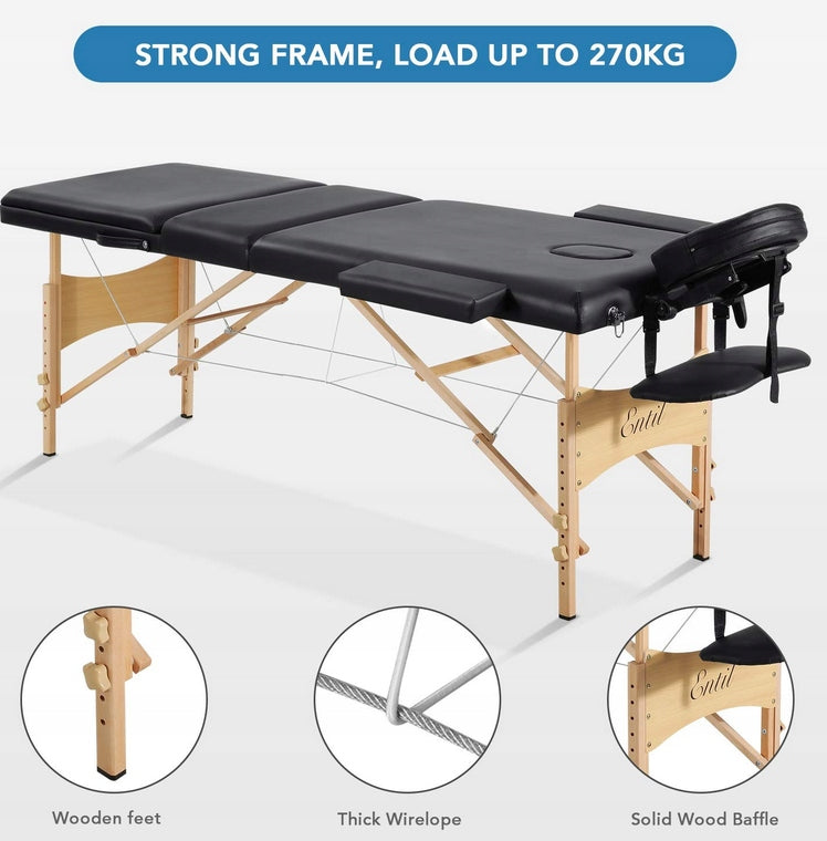 MASSAGE TABLE/BED 3 SECTIONS WOOD PORTABLE Frame material wood
