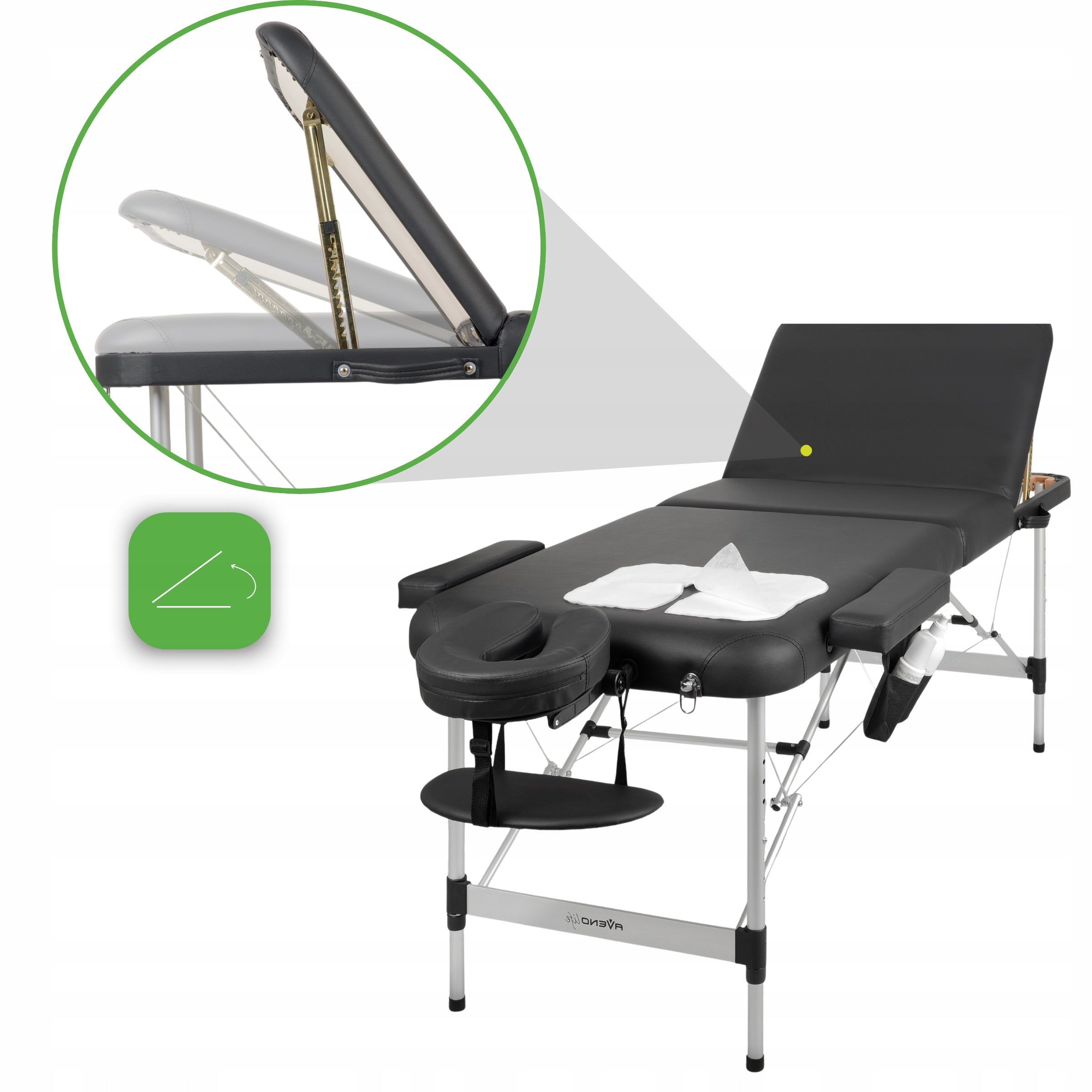 MASSAGE TABLE FOLDING PORTABLE ALUMINUM 3 SEGMENTS ADELE 60 CM BLACK Brand Aveno Life