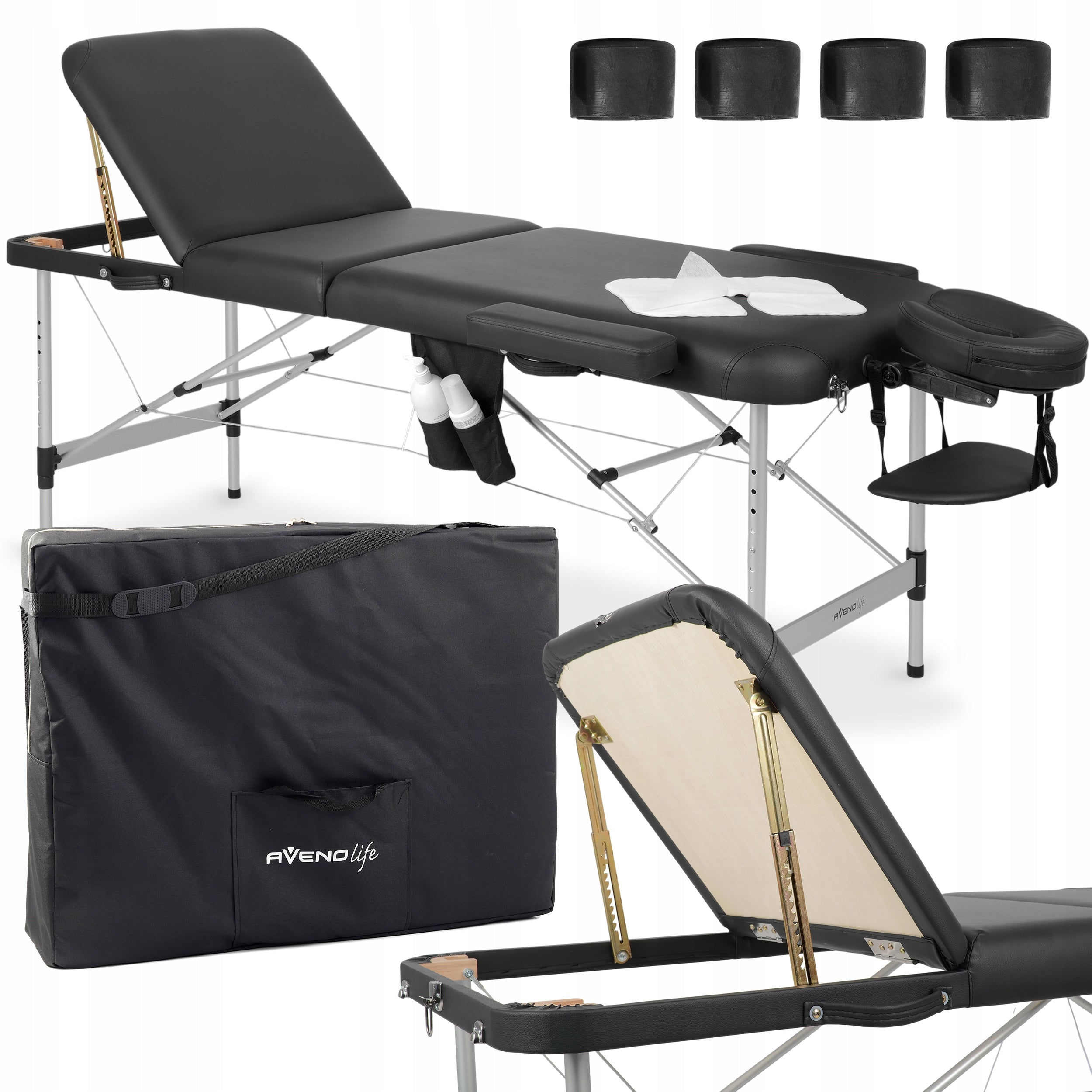 MASSAGE TABLE FOLDING PORTABLE ALUMINUM 3 SEGMENTS ADELE 70 CM BLACK