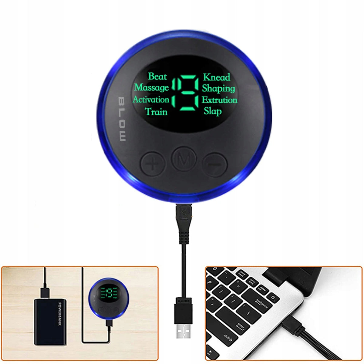 MASSAGER ABDOMINAL MUSCLE NECK ELECTROSTIMULATOR EMS PILOT 8 MODES 3 PATCHES Manufacturer code 44-342# EMS Masażer karku i szyi kabel usb
