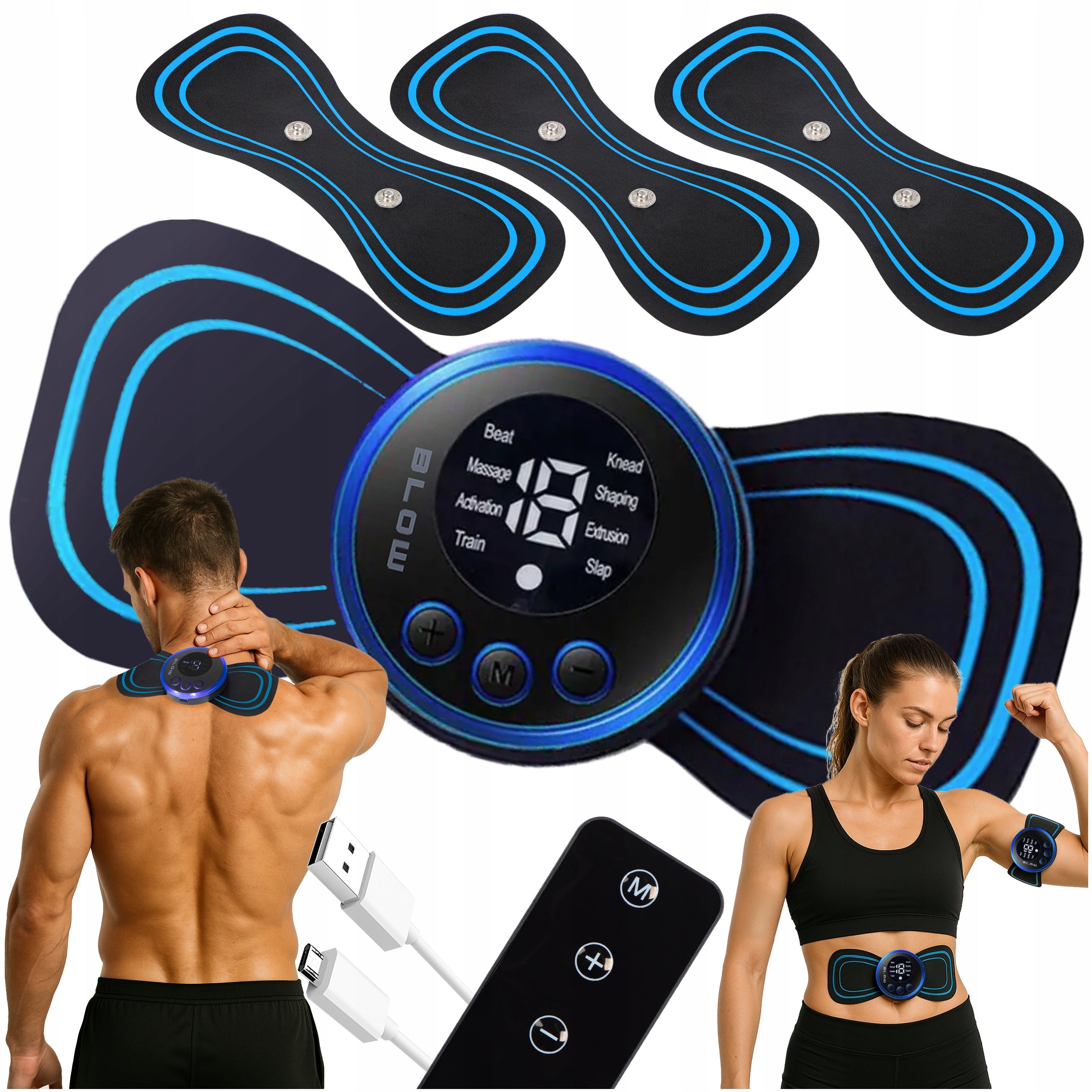 MASSAGER ABDOMINAL MUSCLE NECK ELECTROSTIMULATOR EMS PILOT 8 MODES 3 PATCHES