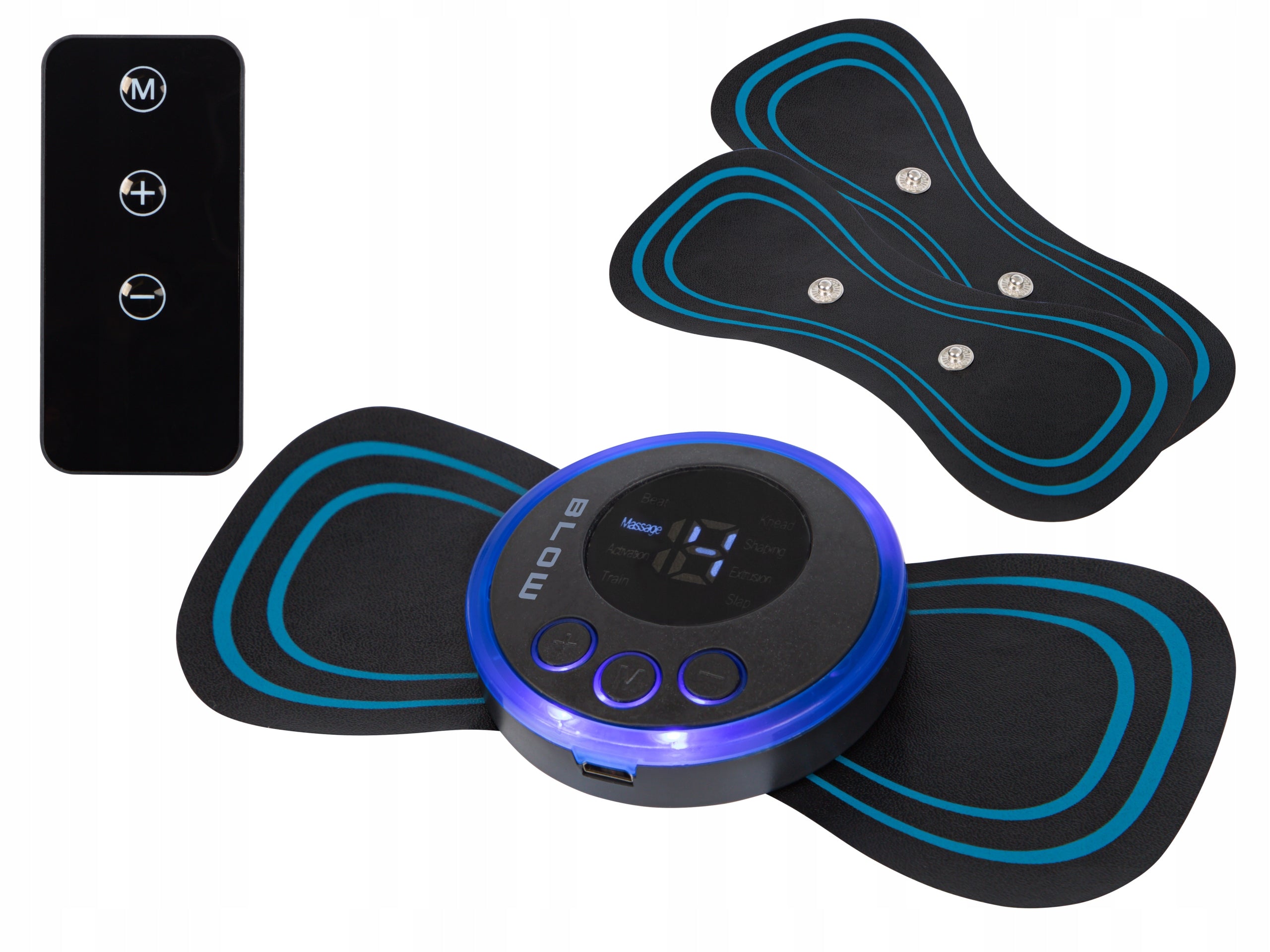 MASSAGER ELECTROSTIMULATOR NECK ABDOMINAL MUSCLES EMS 8 MODES REMOTE CONTROL USB Body parts hips stomach calves back buttocks shoulders feet neck thighs