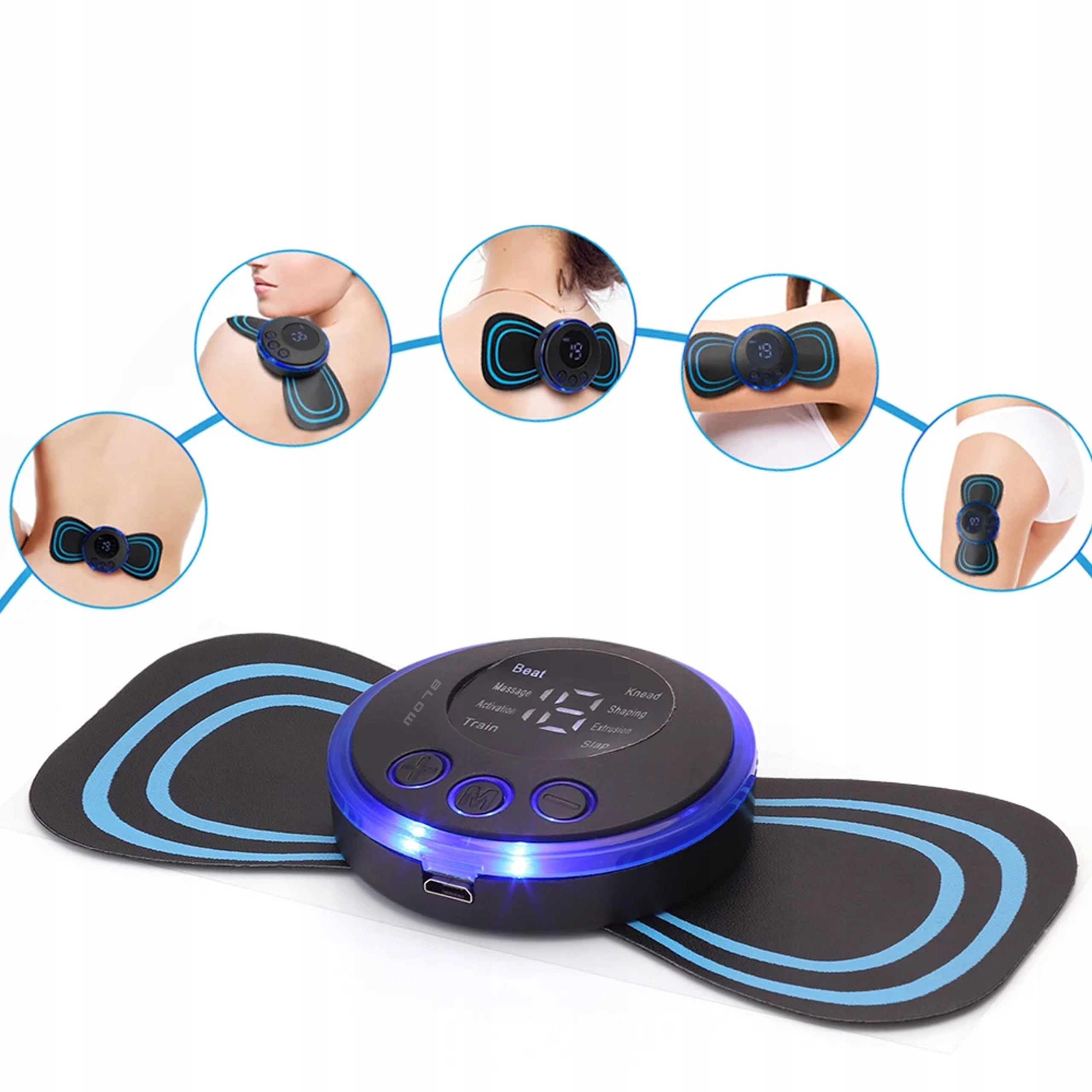 MASSAGER ELECTROSTIMULATOR NECK ABDOMINAL MUSCLES EMS 8 MODES REMOTE CONTROL USB Model 8 trybów pracy 19 poziomów intensywności pilot