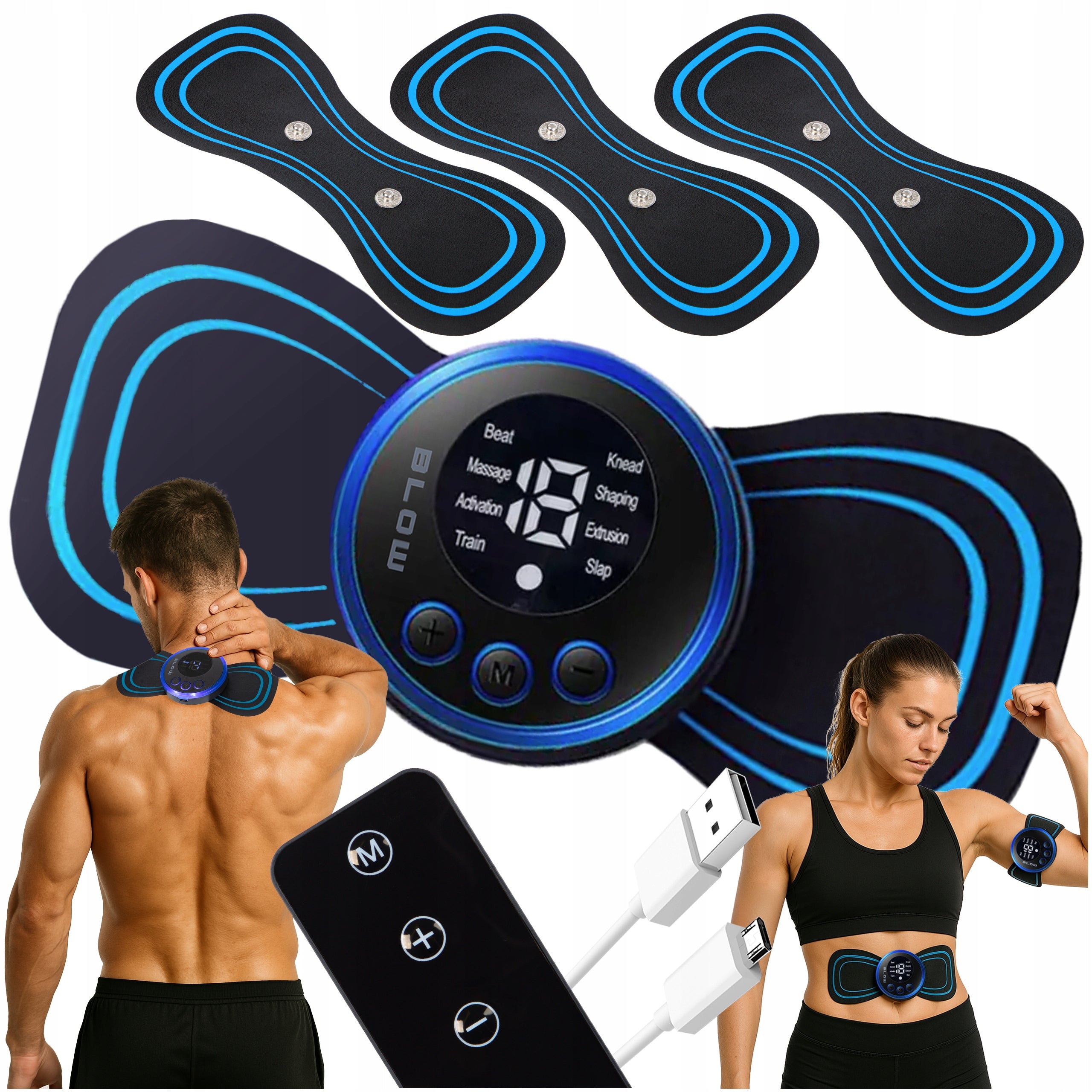 MASSAGER ELECTROSTIMULATOR NECK ABDOMINAL MUSCLES EMS 8 MODES REMOTE CONTROL USB
