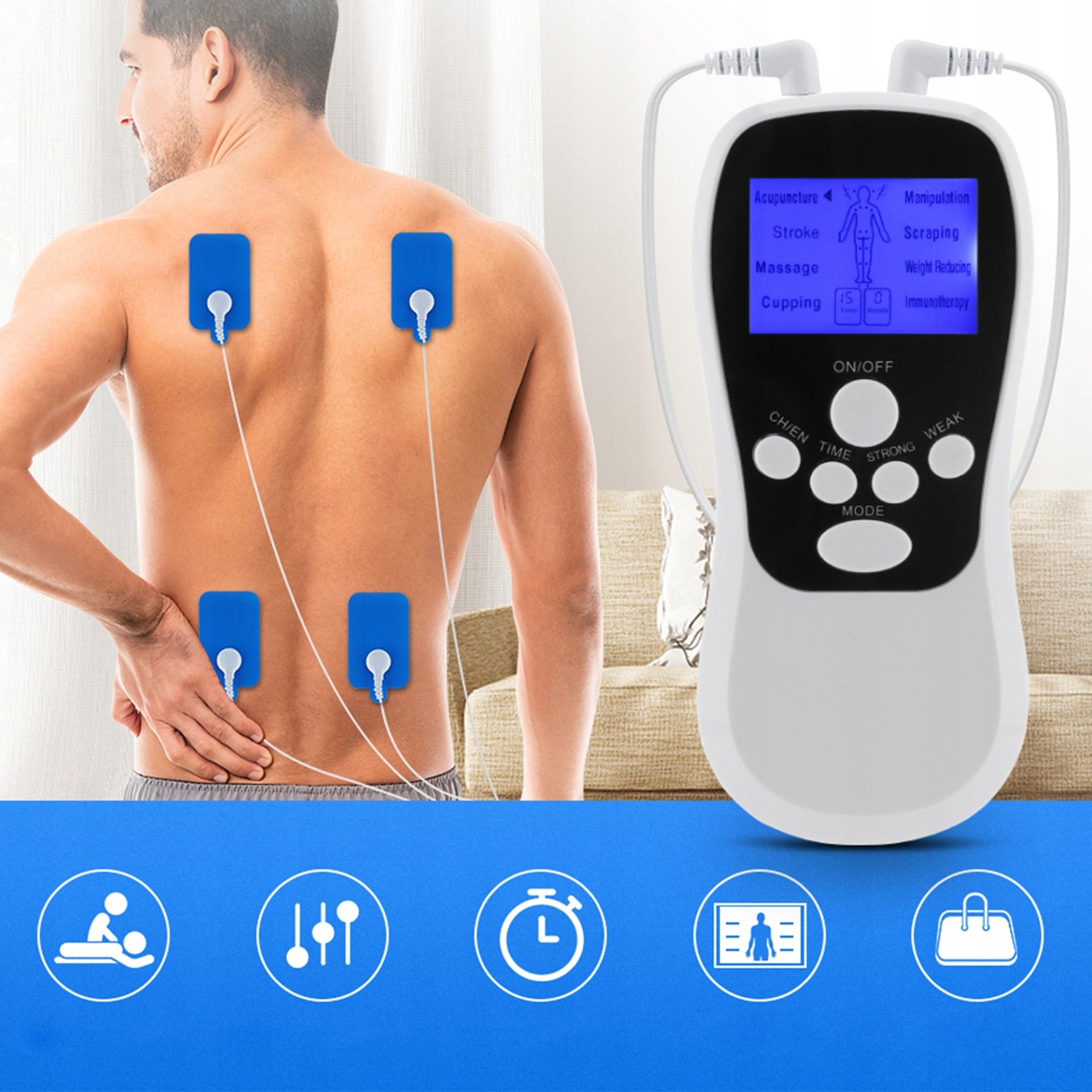 MASSAGER ELECTROSTIMULATOR PORTABLE LCD 8 PROGRAMS FOR MUSCLE RELAXATION Manufacturer code Masażer pulsacyjny +