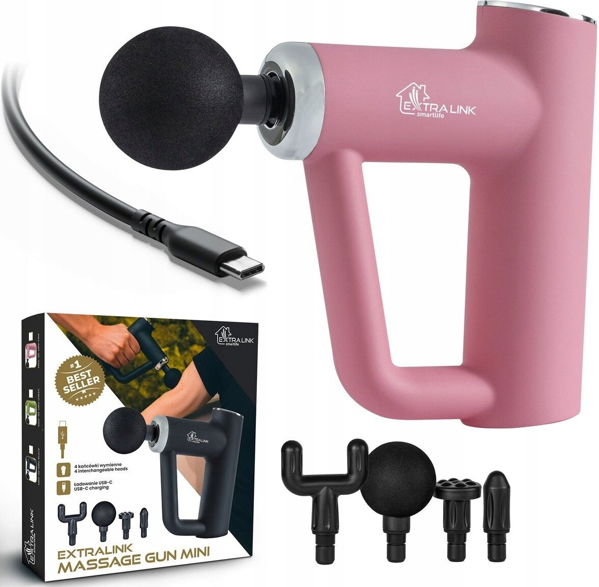 MASSAGER MASSAGE GUN + 4 TIPS EXTRALINK MSG-03 Mini Pink Packaging status original