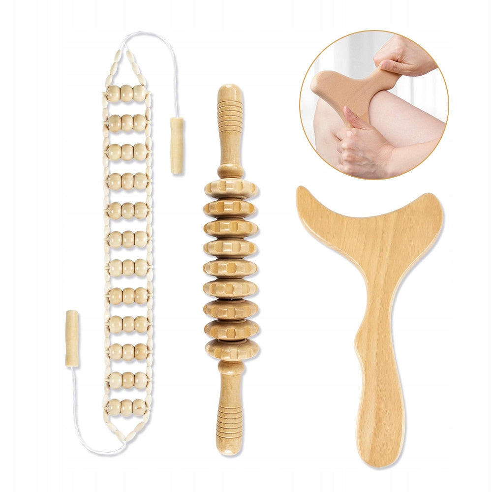 MASSAGER WOODEN ROLLER FOR ANTI-CELLULITE MASSAGE LYMPHATIC DRAINAGE 3IN1