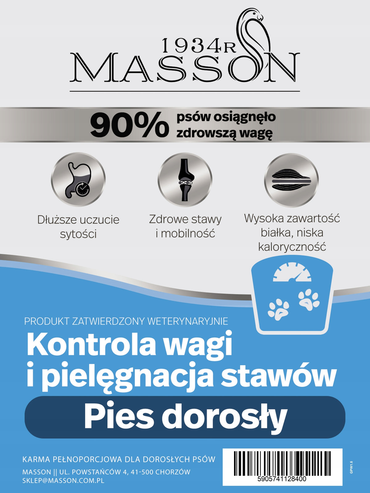 MASSON Dog Vet Weight Control & Joint Care Hydrolyzed Fish1,5kg