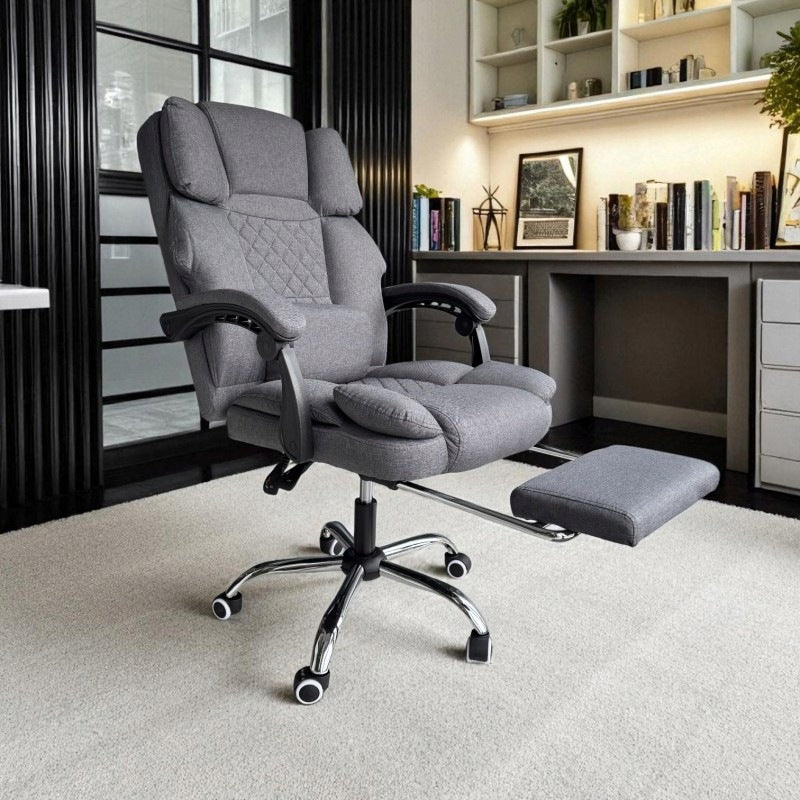 MASTER swivel office chair with footrest and massager - grey MATERIAL Brand Ecarla