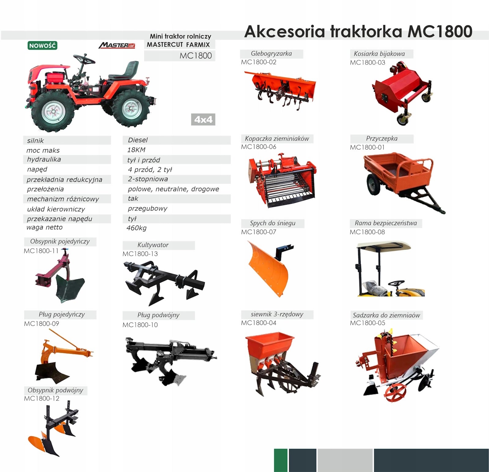 MASTERCUT MC1800 TRACTOR COMBUSTION TRACTOR FARMIX PETROL 4x4 C-TUR 18B Model MC1800G