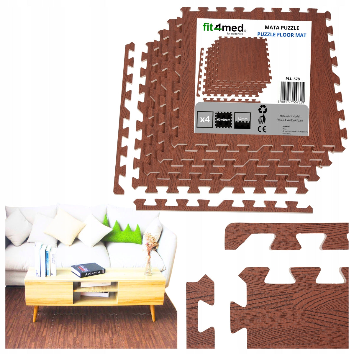 MAT FOAM PUZZLE PROTECTIVE FLOOR THICK FOR EXERCISES UNDER EQUIPMENT 1,44M2 Packaging status original