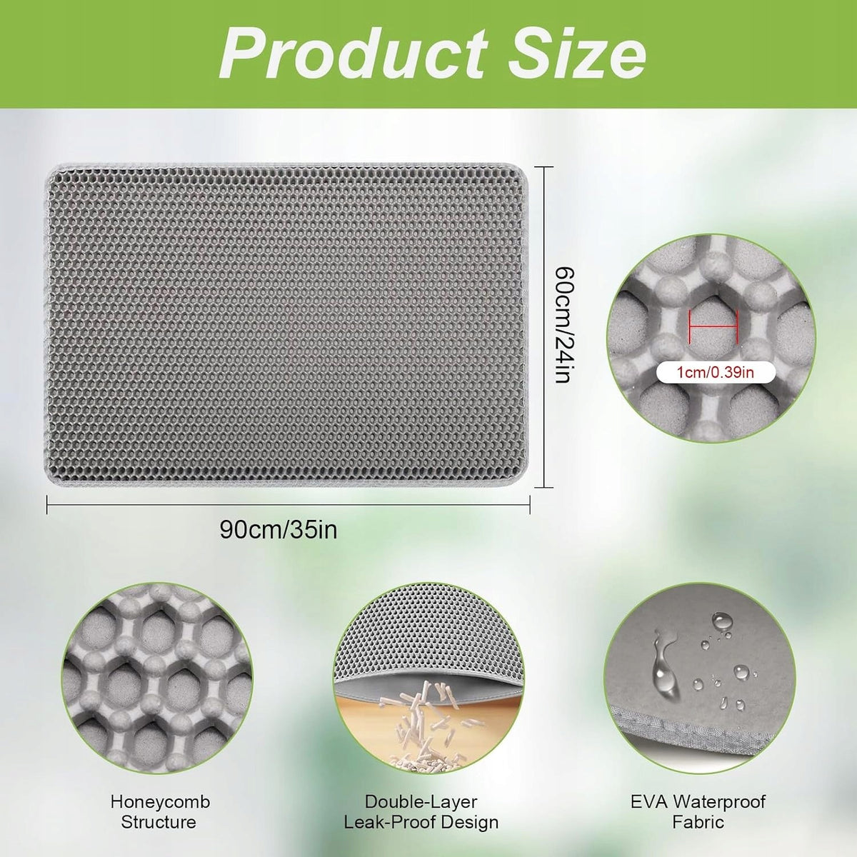 MATA FOR LITTER BOXES 90X60 EVA DOUBLE LAYER HONEYCOMB PATTERN WATER RESISTANT GREY Manufacturer code 0634479235504