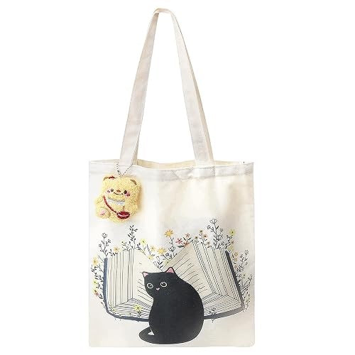 MATERIAL BAG BLACK CAT AESTHETIC CANVAS WOMEN'S FOLDING FOR SHOPPING