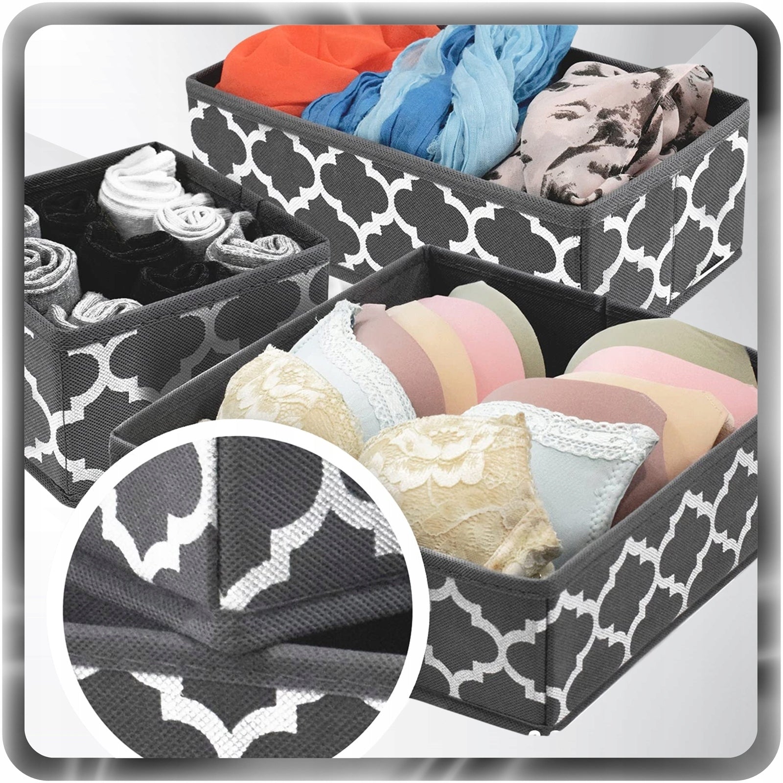 MATERIAL FOLDING CONTAINER SET 6x FABRIC DRAWER CABINET ORGANIZER Color white