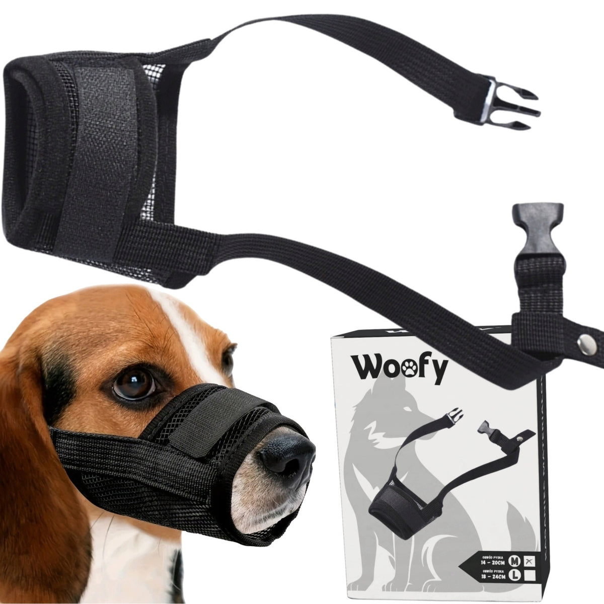 MATERIAL MUZZLE FOR DOG WITH PHYSIOLOGICAL MESH ADJUSTABLE WOOFY M