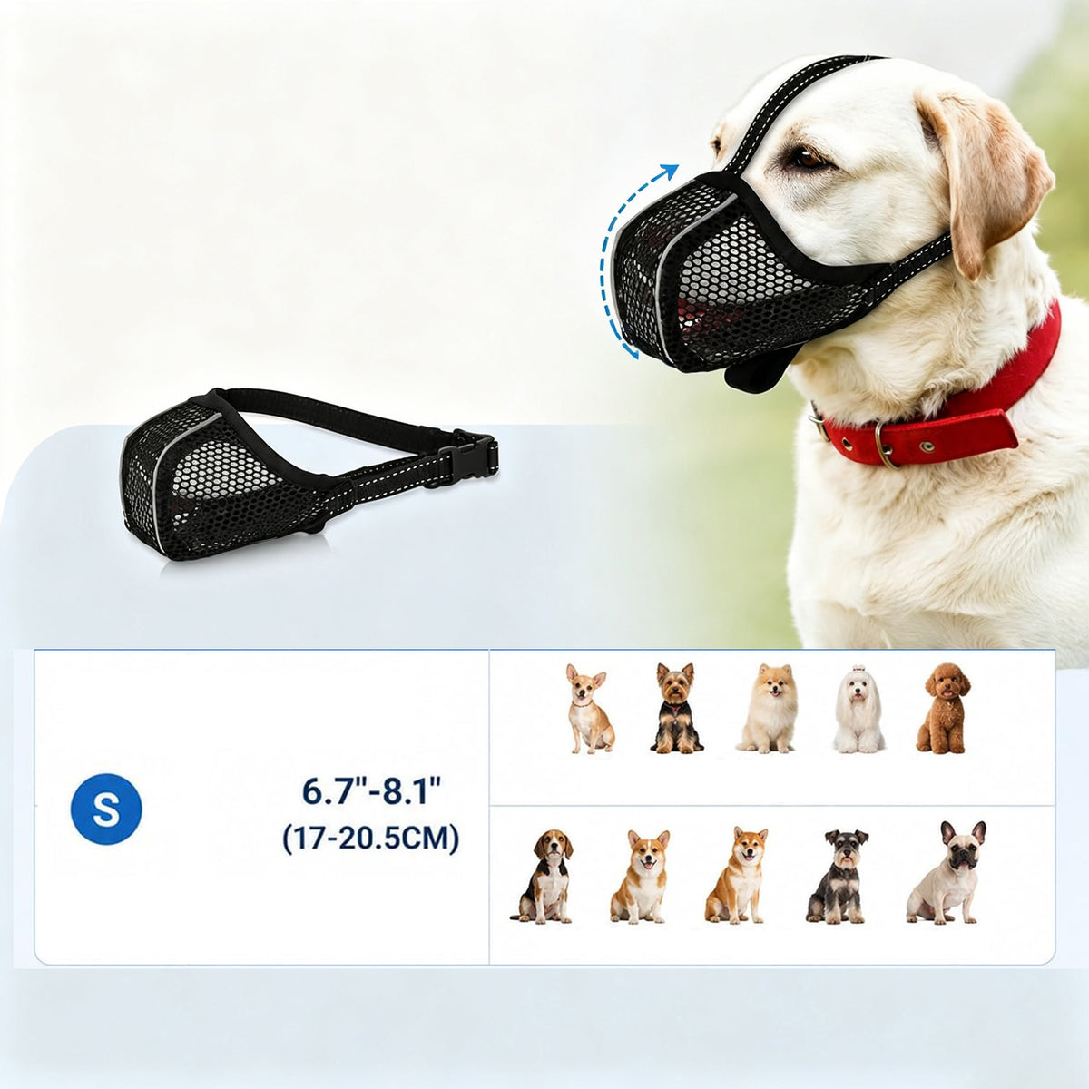 MATERIAL MUZZLE WITH DOG NET ADJUSTABLE COMFORTABLE REFLECTIVE 2 PCS Manufacturer code 7ZYPT542422