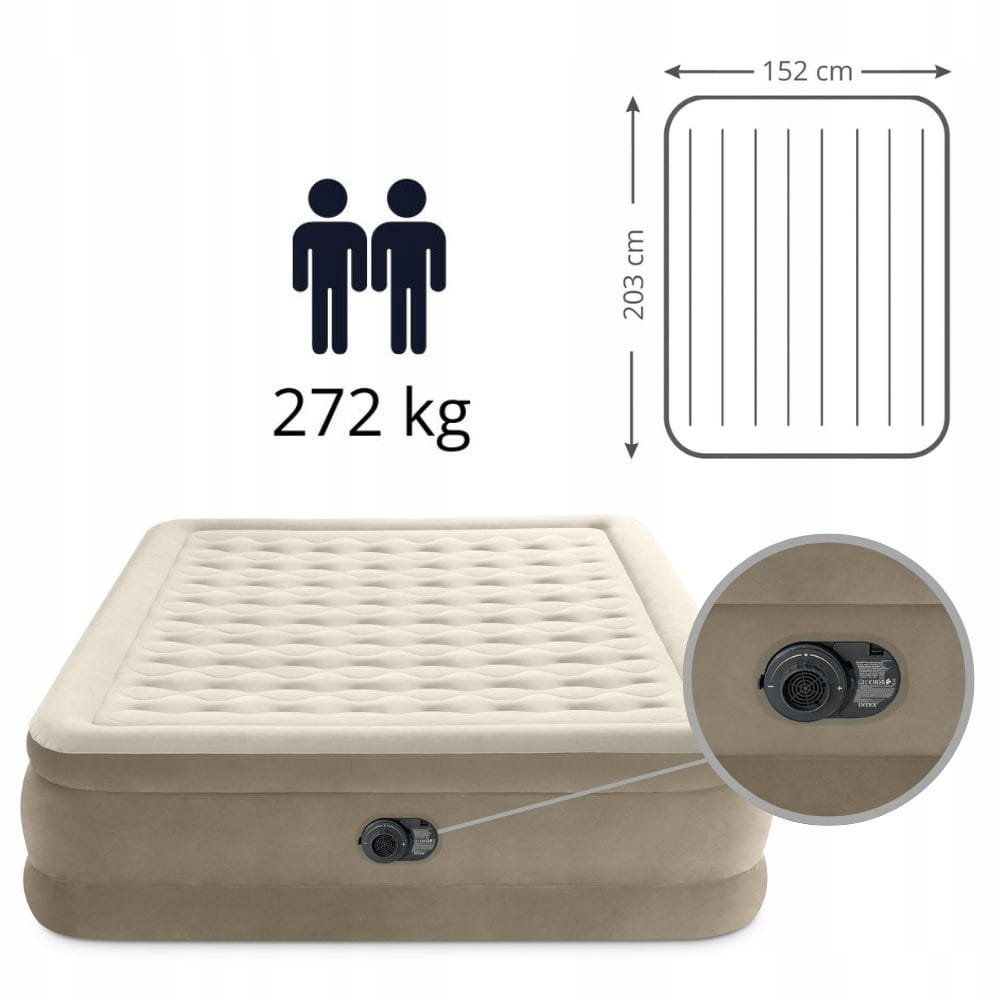 MATTRESS INFLATABLE DOUBLE BED INTEX WITH ELECTRIC PUMP 203X152CM Manufacturer code Materac dwuosobowy premium pompka torba łatka