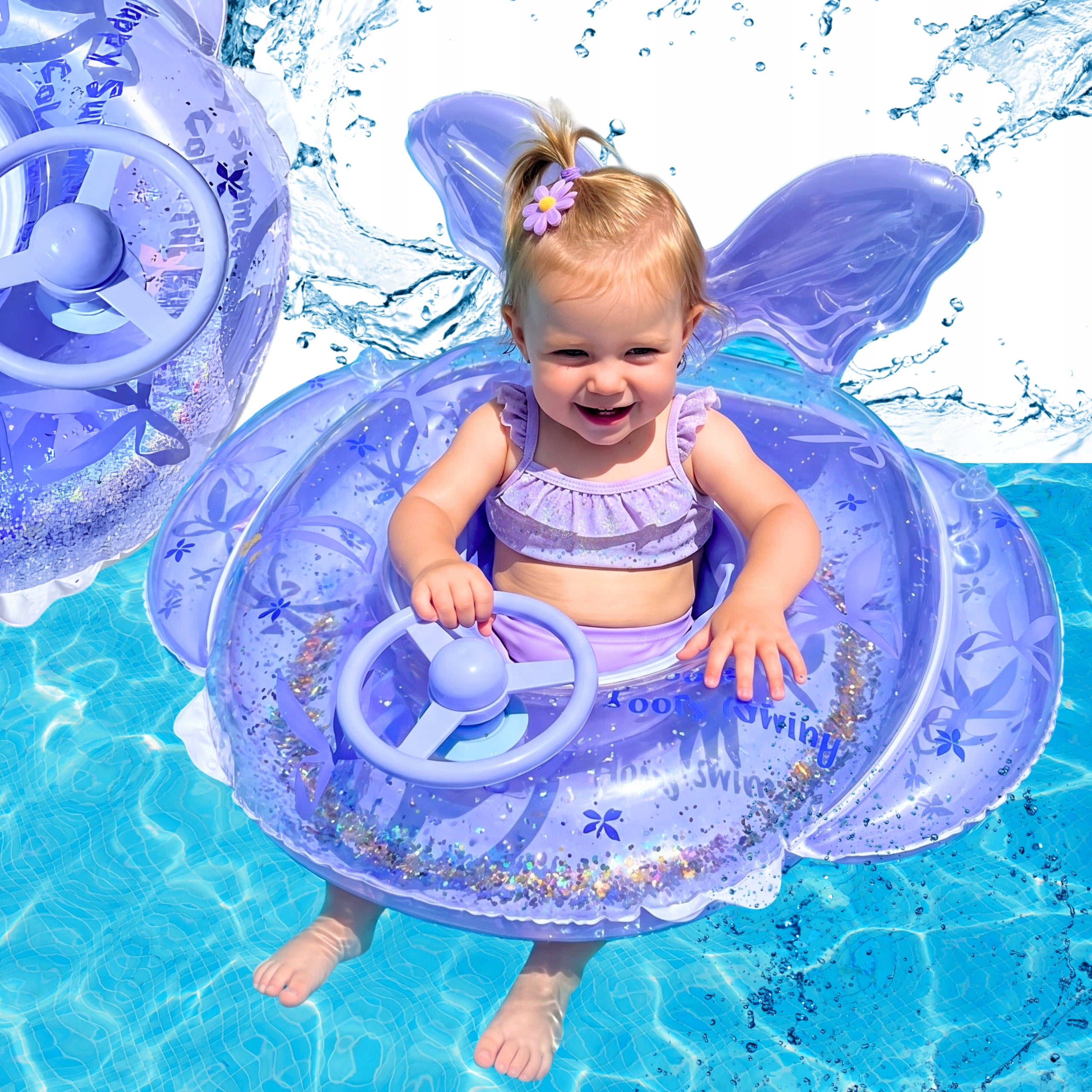 MATTRESS INFLATABLE MERMAID WHEEL FOR CHILDREN WITH STEERING WHEEL SEAT FOR SWIMMING POOL
