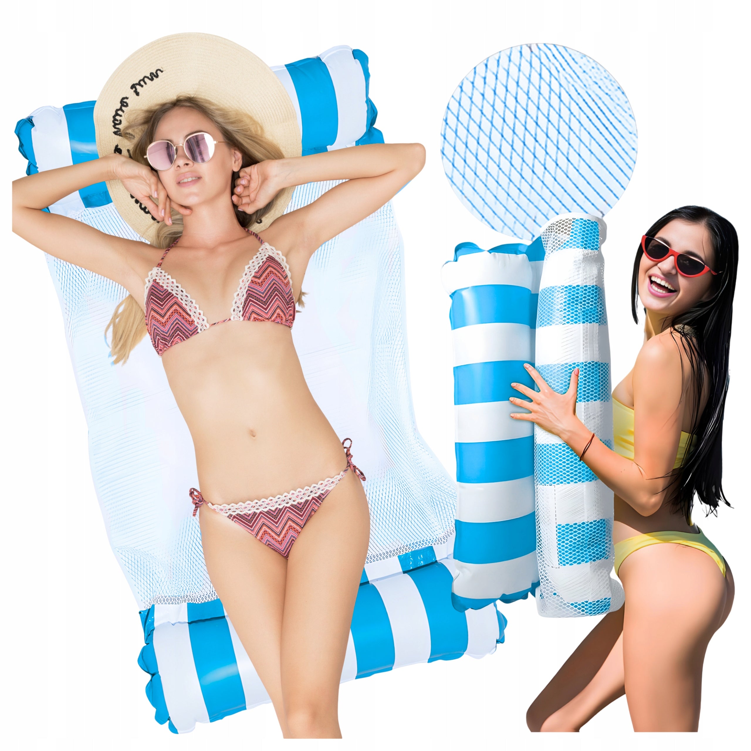 MATTRESS WATER HAMMOCK WITH MESH INFLATABLE LOUNGER FOR SWIMMING WATER HEADREST XL