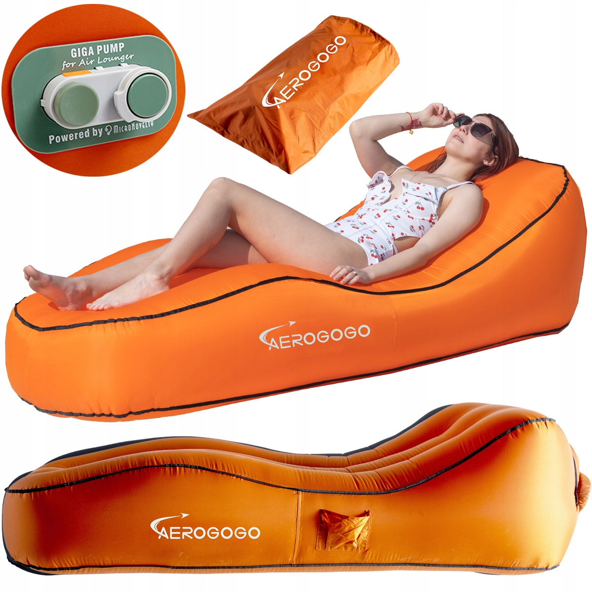 MATTRESS with built-in electric pump SUN LOUNGER AEROGOGO CL1 ORANGE Color red