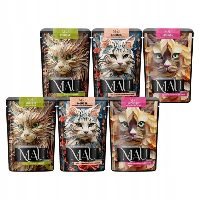 MAU Mousse Wet Cat Food Sterilized Mix of Flavors Set of 6 x 85 g