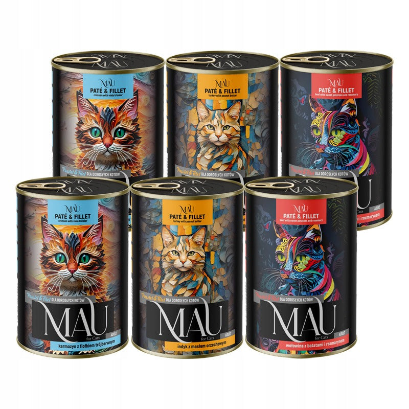 MAU Pate and Fillet Wet cat food mix of three flavors set of 6 x 400g