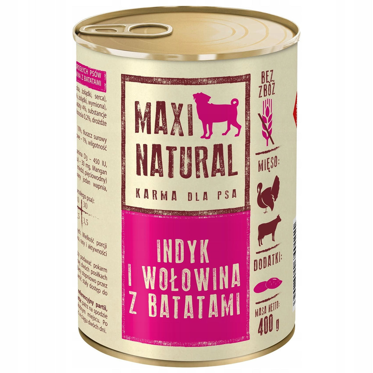 MAXI NATURAL DOG FOOD TURKEY AND BEEF WITH SWEET POTATOES 400G