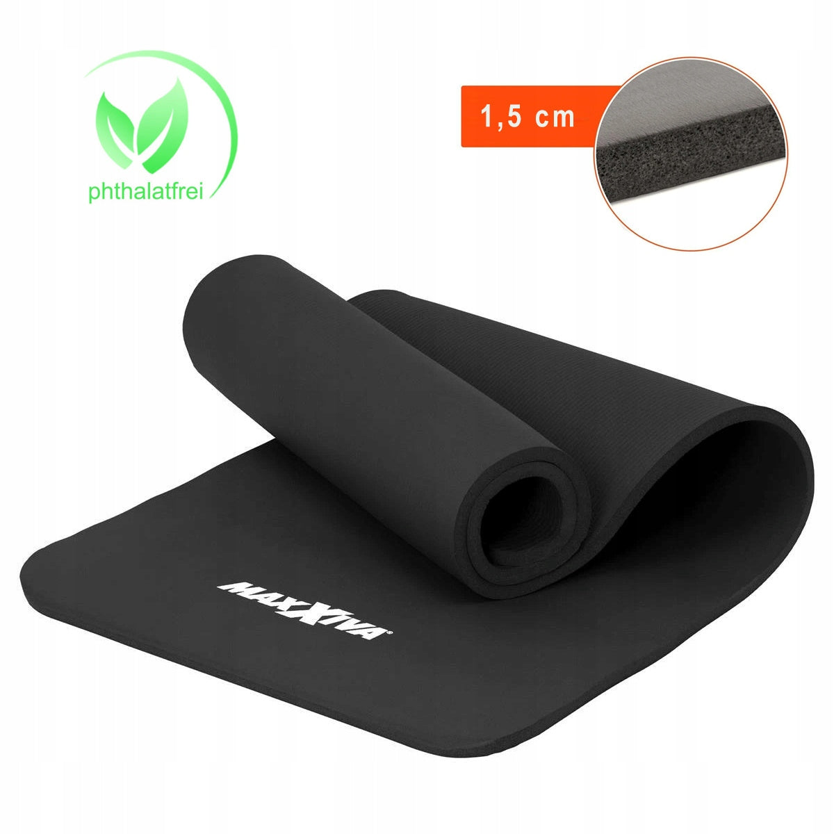 MAXXIVA BLACK FOAM MAT 190x60x1,5cm FOR EXERCISE / YOGA / FITNESS