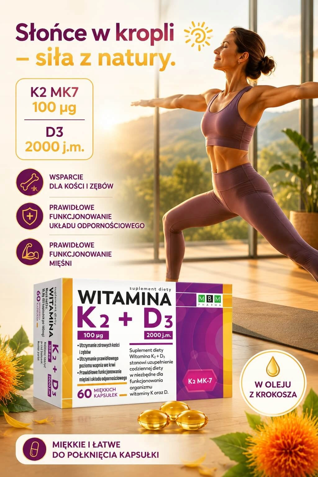 MBM Pharma Vitamin K2 100 + D3 2000 60 soft capsules with oil Packaging status original