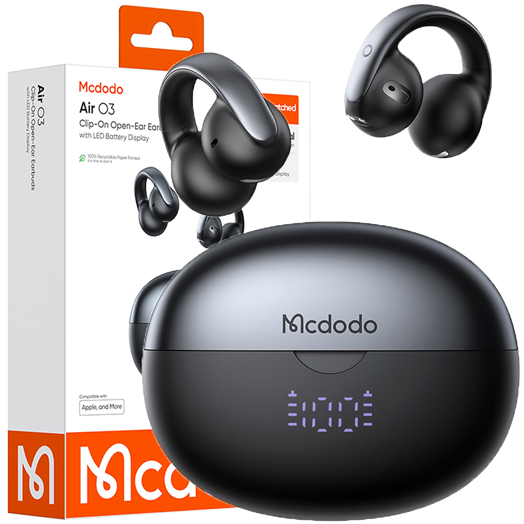 MCDODO BLUETOOTH 5.4 WIRELESS EARBUDS WITH CLIP CASE MICROPHONE