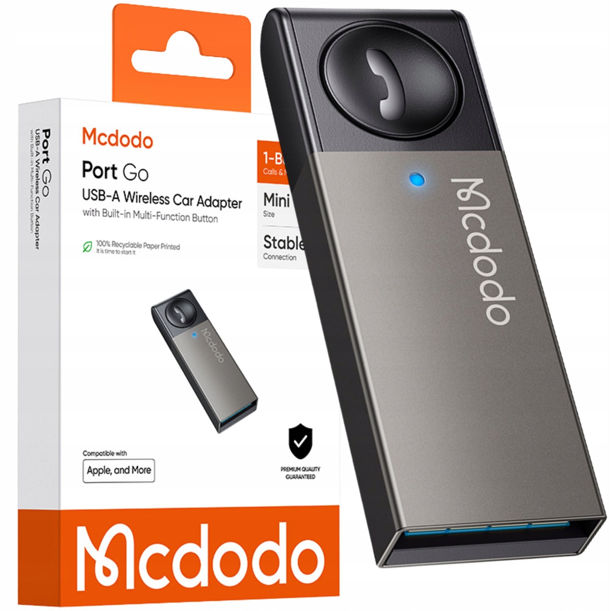 MCDODO BLUETOOTH RECEIVER ADAPTER FOR USB-A CAR AUDIO TRANSMITTER