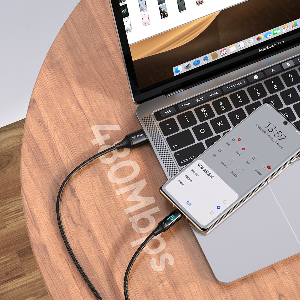 MCDODO CABLE WITH USB-C DISPLAY FAST CHARGING USB TYPE C 5A 66W 1M Color black