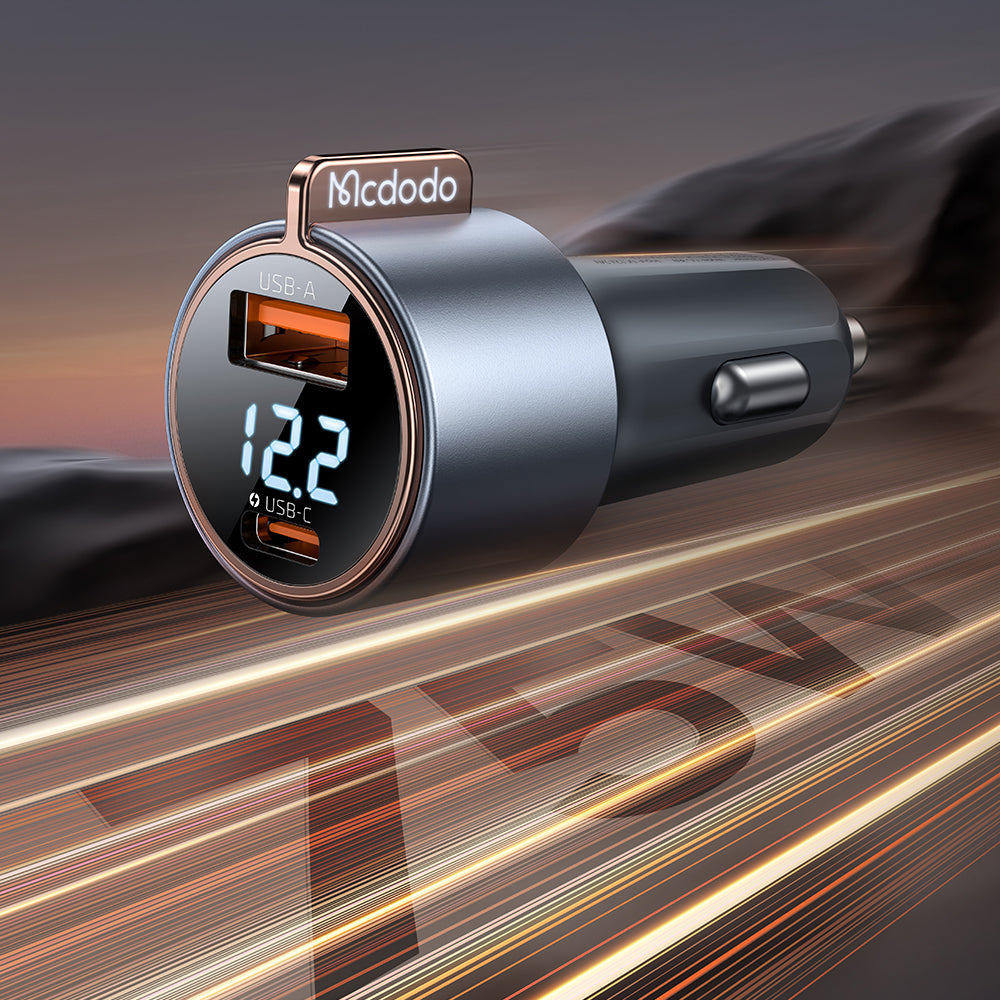 MCDODO POWERFUL FAST CAR CHARGER WITH METER 2X USB USB-C 75W LED Color black