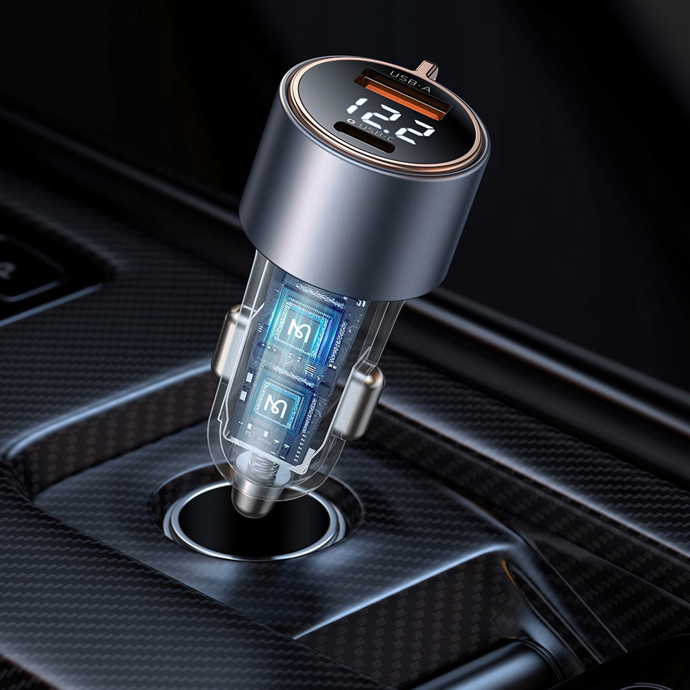 MCDODO POWERFUL FAST CAR CHARGER WITH METER 2X USB USB-C 75W LED Packaging status original
